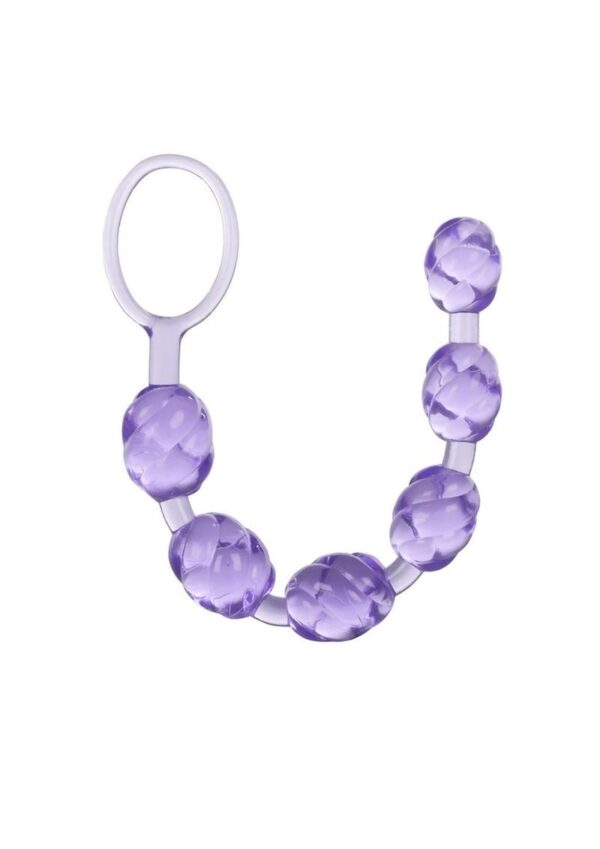 pliable Crystalessence beads with a swirled texture and a sturdy retrieval ring. Anal sex beads measure 10.5 inches in total length by 1 inch wide and are 3 inches around at the widest point.