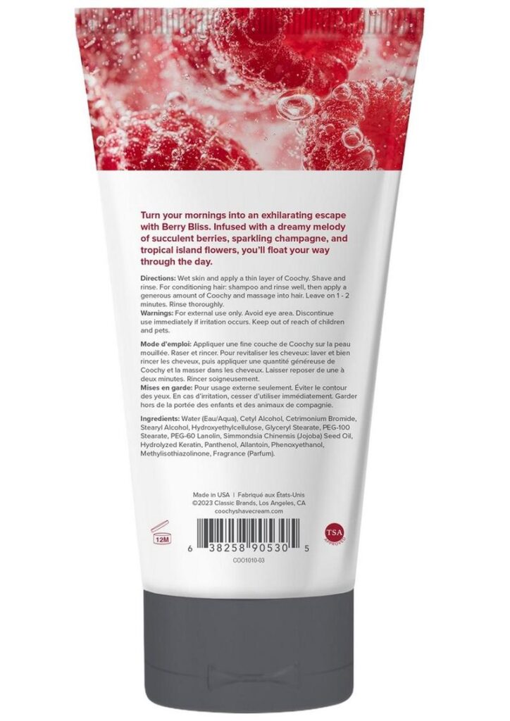 Coochy Berry Bliss Shave Cream 3.4oz Turn your mornings into an exhilarating escape with Berry Bliss. Infused with a dreamy melody of succulent berries