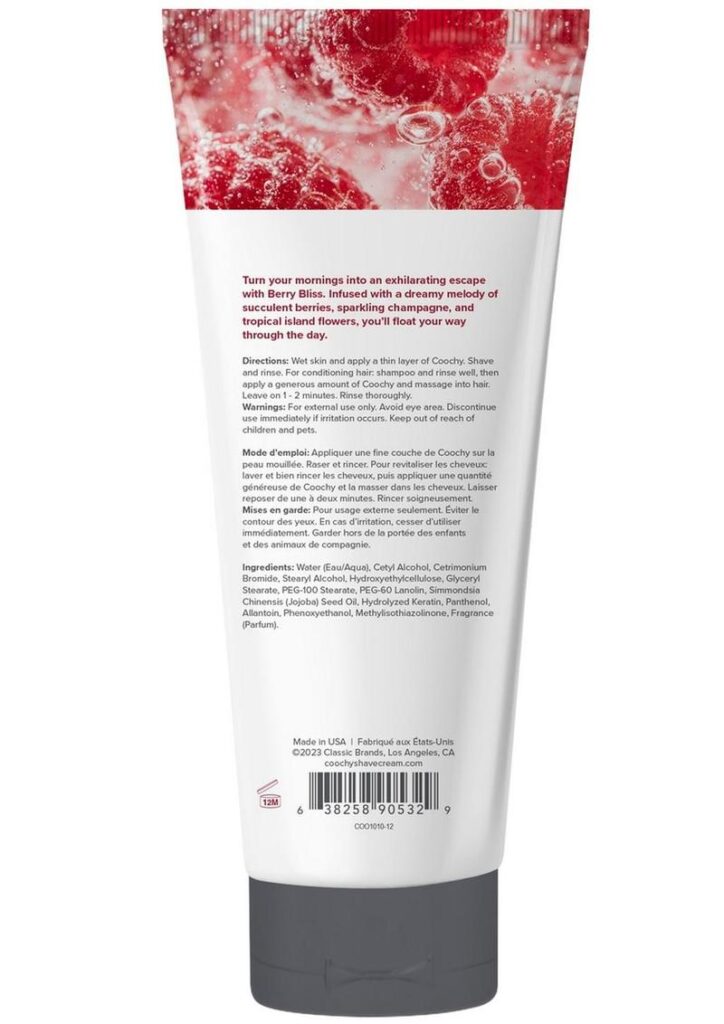 Coochy Berry Bliss Shave Cream 12.5oz Turn your mornings into an exhilarating escape with Berry Bliss. Infused with a dreamy melody of succulent berries