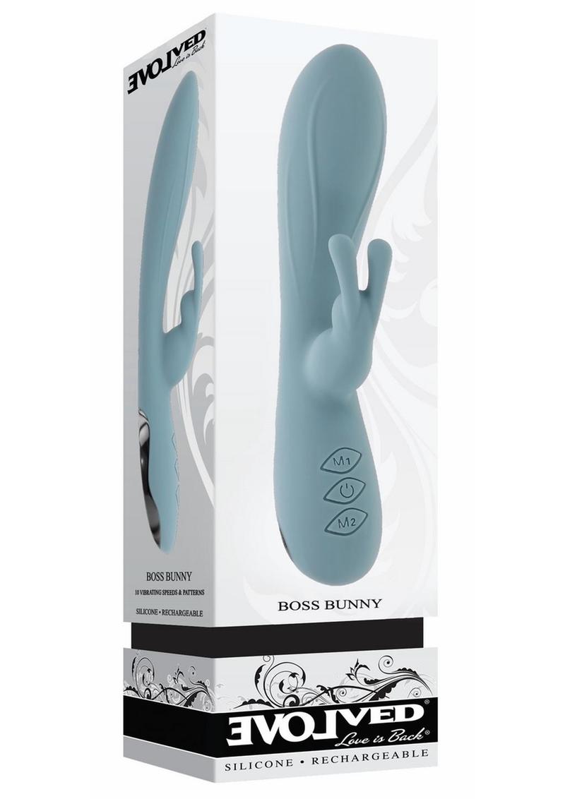 sleek silicone rabbit vibe has a gently curved bulbous main shaft that ends in a tapered tip