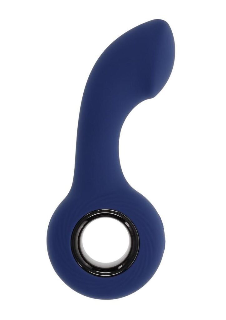 This grip-friendly vibrating plug features a ringed handle for effortless
