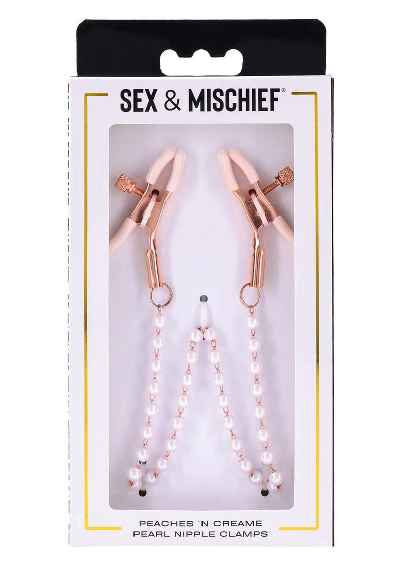 bringing intense feelings to their body.Features:Faux pearl adorned chainNickel-free rose gold chainWhite rubber tipped adjustable nipple clamps increase nipple sensitivity