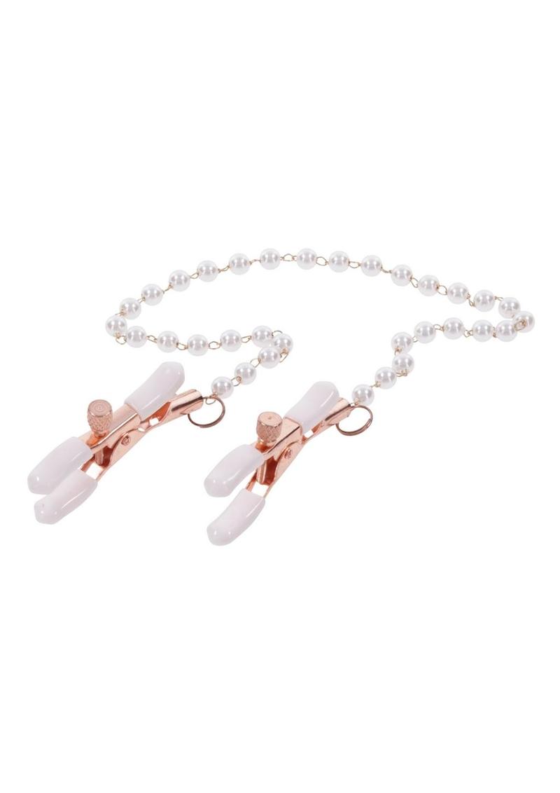Sex and Mischief Peaches `n CreaMe Pearl Nipple Clamps - Ivory/Rose Gold - Image 4