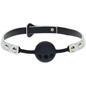 You love a naughty game? Keep you lover quiet with the Florence Collection Breathable Ball Gag by Ouch!. This gag has quality bonded leather adjustable straps for a one size fits all