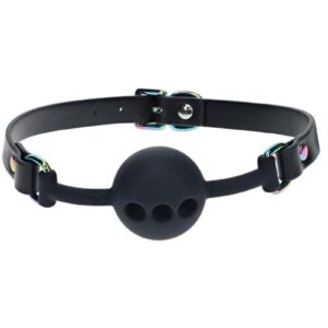 You love a naughty game? Keep you lover quiet with the Venice Collection Breathable Ball Gag by Ouch!. This gag has quality bonded leather adjustable straps for a one size fits all