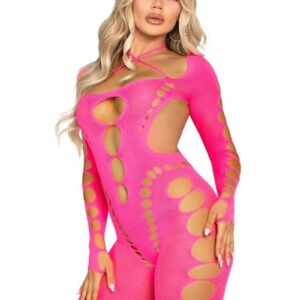 Seamless opaque cut-out footless bodystocking O/S