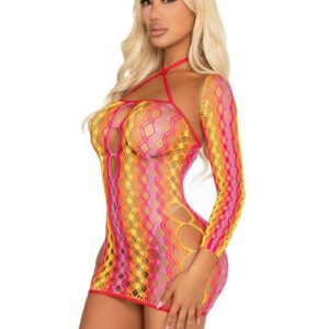 2 PC Zig Zag Net Twist Halter Mini Dress with Keyhole Detail and Shrug O/S