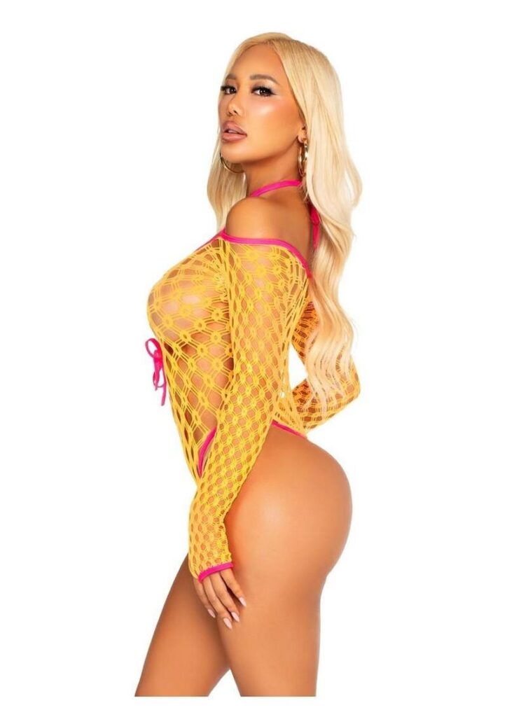 Eyelet Net Teddy with Tie-Front Keyhole Detail O/S