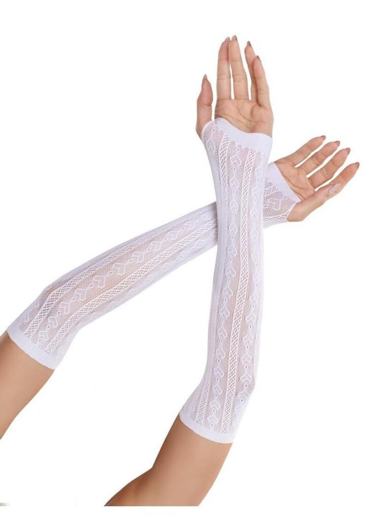 Sweetheart Striped Keyhole Arm Warmers with Mini Bow Accents White O/S
