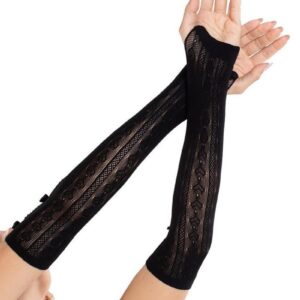 Sweetheart Striped Keyhole Arm Warmers with Mini Bow Accents Black O/S