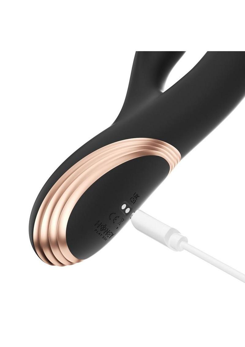 Gem Pressure Sensing App-Controlled Twin Balls Rabbit Vibrator - Black/Gold - Image 3