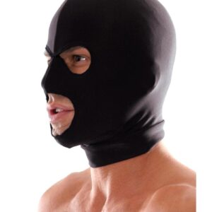 Keep your submissive incognito with this Spandex 3-Hole Hood. This comfortable open-mouth and eyes hood is designed to stretch completely over the head