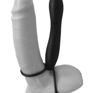 thanks to a smooth silicone shaft underneath that`s ready to double the trouble.The silicone shaft has a tapered tip for easy entry and is smooth and seamless all the way around. It`s firm enough so that it won`t bend during penetration. With this handy little sling strapped on