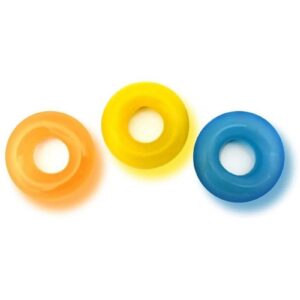 Glow In The Dark Blue Orange Yellow Inner Diameter .7andrdquo; (18mm)Outer Diameter 1.75andrdquo; (44mm)  Extra Thick and Comfortable Strong andamp; Stretchy TPE No-Roll Design Thick Girth for Powerful Erection  Extra thick and comfortable the D-Ring Glow X3 contains the 3 perfect size rings. Each kit contains a blue