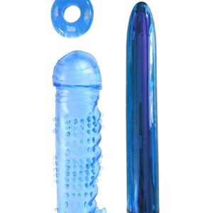 Enjoy exciting variety and endless versatility with the ultimate couple`s kit! All four classic favorites can be used together or separately. The slimline 7 multi-speed vibe can be paired with the ultra-stretchy textured sleeve and powerful bullet for your own super-stimulating rabbit. Try placing the C-ring around his shaft or balls