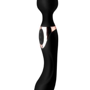 Enjoy both ends of this classy 2 in 1 silicone massage wand! This double ended vibrator comes with a classic massage head with a flexible neck on one end