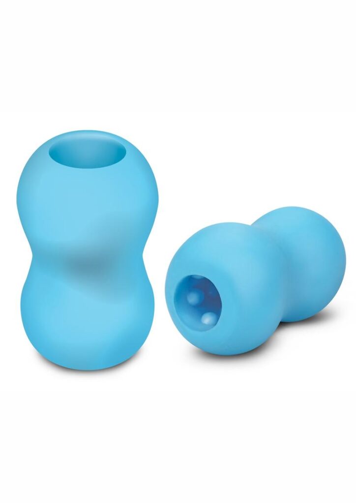 The ZOLO Blue Mini Double Bubble Squeezable and Textured Stroker is a versatile mini male stroker perfect for solo play or foreplay with a partner. Slide into the smooth or textured side of the sleeve and enjoy the intense sensations. Use it during oral sex for added pleasure. Or add excitement to intercourse by wearing it as a bumper to stop penetrating fully. Includes renewing powder to help keep your stroker dry