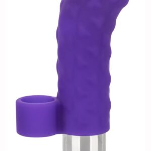 Soft and stretchy Silicone finger teaser with sensual ridges  10 functions of vibration  Removable bullet for versatile fun  Easy push-button control  USB rechargeable  charging cord included  Complete charge in 2 hours  Runs 45 minutes on high speed and 60 minutes on low speed      Dimensions:  Sleeve:  2.75 x 1 in.  Stimulator:  3 x 0.75 in.  Package:  1.5 x 4.5 x 8.5 in.