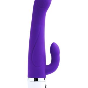 Wink VIBE tickles and targets your hot spots. Designed to stimulate your G-spot with a gently curved head while you electrify your clitoris with a flexible rabbit tickler. This dual motored vibe is perfectly paired for deeply satisfying pleasures.  PRODUCT FEATURES  Two powerful motors 12+3 vibration modes One button easy control Extremely quiet velvety smooth silicone Designed for G-spot and clitoral pleasures Waterproof 2 x AAA (not included) Running time:  2 hours   Dimensions: Length:  8.46 in. Max Diameter:  1.37 in.