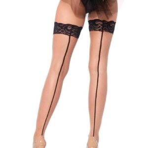 Leg Avenue Stay Up Lace Top Backseam Fishnet Thigh High - OS - Nude/Black