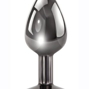 Discover the erotic sensation of back door play with a small and sleek dark metal plug that easily slips inside