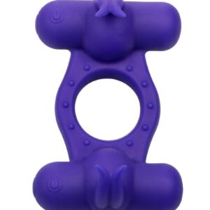 Stretchy and comfortable vibrating couples enhancer with flickering dual teasers. 12 intense functions of vibration
