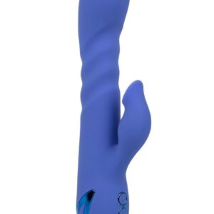 Powerful massager with vibrating and thrusting shaft plus intense clitoral suction. 3 speeds of independent vibration and thrusting action in shaft. 10 functions of independent intimate suction in the stimulator. Triple motors. Body-safe Silicone. State-of-the-art memory chip resumes on last function used. USB rechargeable charging cord included.