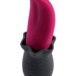 This tireless silicone tongue flicks and vibrates with a deliciously flexible tip while the handle features diamond-pattern textures for an easy grip. Specs:  10 vibrating andamp; flicking speeds andamp; patterns Height: 5.83