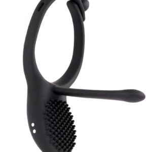 Adjust this vibrating C-ring to your ideal girth with 4 sizes that lock in for comfort and ease. Two powerful motors deliver vibrations in both the chunky nubbed stimulator and the long silicone stem thatandrsquo;s designed to nestle alongside the shaft. Motors operate independently with the remote control which has a range of over 100 feet. Magnetic rechargeable