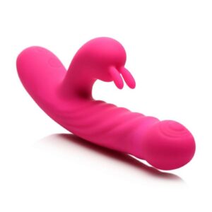 This rabbit vibe will make you jump up and down for joy once it jumps inside of you and shows you some powerful vibration and thrusting! Experience the power of this rabbit with 3 speeds and 7 patterns of clit-focused vibration from the rabbit ears. Combine that with a seductively textured shaft that has a round
