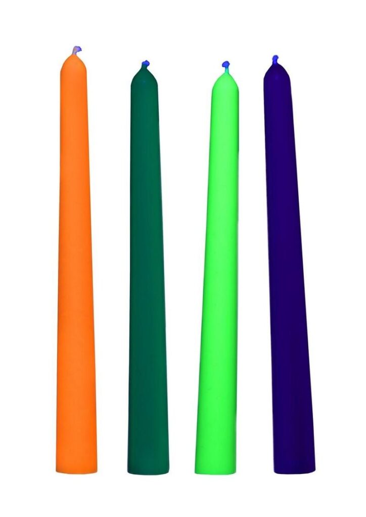 Key Features:Blacklight Candles: These UV-reactive neon candles come in 4 different colors so you can mix and match them as they burn and drip! Enjoy orange